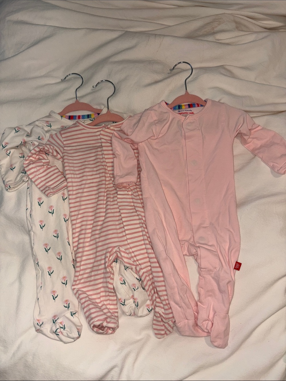 Baby One-Piece magnetic Sleep Set - Light Pink Floral & Striped Pack